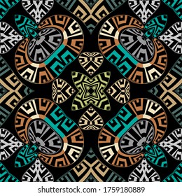 Patrón vectorial griego moderno sin fisuras. Resumen de antecedentes étnicos tribales. Repetir el fondo de color. Ornamentos geométricos. marcos, líneas, laberintos, formas, mandalas griegos. La clave griega serpentea el diseño moderno.