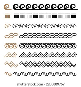 Greek motives vector symbols borders, frames set. Greek key elements collection