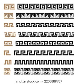 Greek motives vector symbols borders, frames set. Greek key elements collection