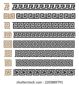 Greek motives vector symbols borders, frames set. Greek key elements collection