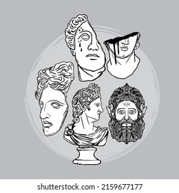 Greek Myth Statue Black and White Hand Drawn
