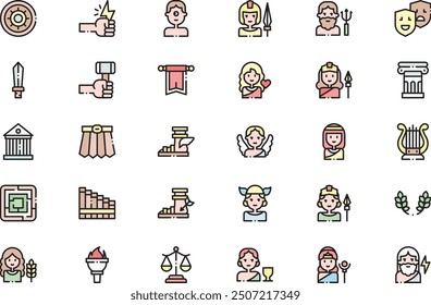 Greek mythology icons collection is a vector illustration with editable stroke.