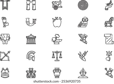 Greek mythology icons collection is a vector illustration with editable stroke.