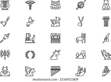 Greek mythology icons collection is a vector illustration with editable stroke.