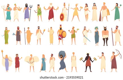 Greek Mythology Icons Set Cartoon Vector. God Roman. Hestia Cupid