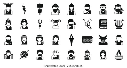 Greek mythology icons set simple vector. Roman god. Athena venus