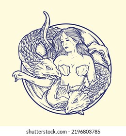 logo de mitología griega monstruo mujer scylla con estilo de línea de inspiración de diseño vectorial