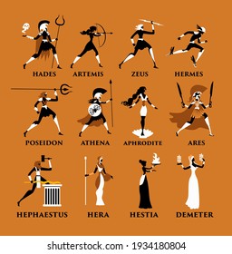 greek mythology orange and black figures olympus gods