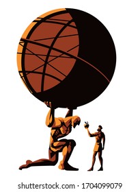 greek mythology titan atlas holding the globe   hercules hero stealing golden apple