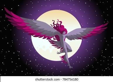 greek mythology woman harpy in the night