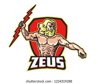 Greek Mythology Zeus God Cartoon Character Mascot Holding Thunder