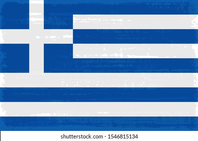 Greek national flag isolated vector illustration. Travel map design graphic element. Europe county symbol. Greek flag icon with grunge texture. Flat flag of Greece with blue white stripes and cross