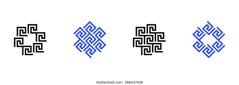 greek old ancient logo with key element. Abstract blue and white geometric line. vector chain icon