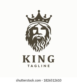 Greek old man bearded king with crown logo. vector illustration