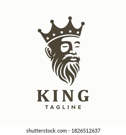 Greek old man bearded king with crown logo. vector illustration