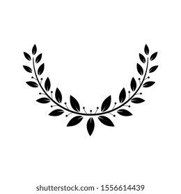 Greek olive branch wreath for winner award or decorative leaf frame vector illustration isolated on white background. Heraldic element of honor and glory black icon.