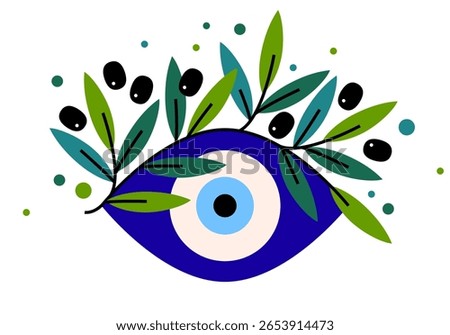 Greek olive leaf on evil eye. Symbol of Greece. Olive design. Greek Eye. Olive Branches And Evil Eye