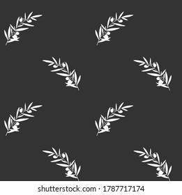 Greek olive oil. Branch with leaves and olives. Seamless pattern. Free hand vector illustration. Eps 8.