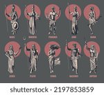 Greek olympian gods and goddesses flat set with venus mars minerva jupiter bacchus juno pluto isolated vector illustration