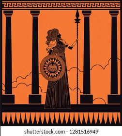 Greek Orange And Black Amphora Drawing Of Athena