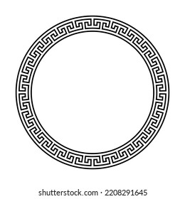 Greek ornament circle frame. Meander round pattern. Ancient Greek fret border. Geometric meandros motif. Vector