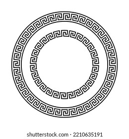 Greek ornament circle frame. Meander round pattern. Ancient Greek fret border. Geometric meandros motif. Vector