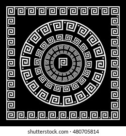 Greek Ornament. Circle ornament meander. Round frame, rosette of ancient elements. Greek national antique round pattern, vector. Rectangular pulse. border art