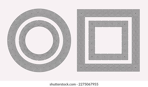 Greek ornament frame collection. Circle and square meander patterns set. Ancient Greek fret motif. Geometric meandros borders. Vector decorations