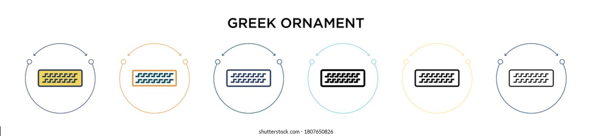 Greek ornament icon in filled, thin line, outline and stroke style. Vector illustration of two colored and black greek ornament vector icons designs can be used for mobile, ui, web