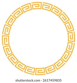 Greek ornament in meander style. Round vector outline frame for logo, stamp, print or engraving. Editable counter line