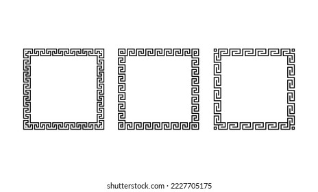 Greek ornament square frame set. Meander rectangle patterns collection. Ancient Greek fret borders. Geometric meandros motif. Vector