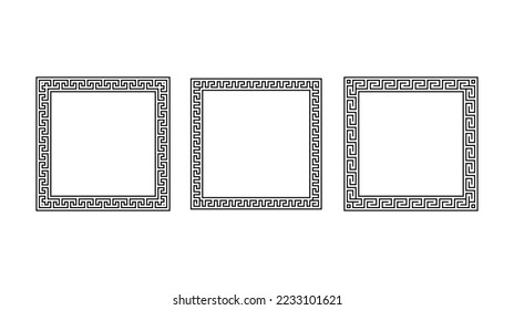 Griechischer Zierquadrat-Set. Zusammenstellung von Rechteck-Mustern Alte griechische Frat grenzt an. Geometrisches Mandros motif. Vektorgrafik
