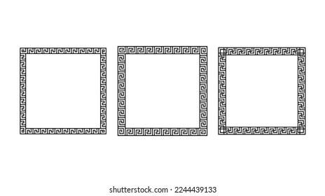 Greek ornament square frames set. Meander rectangle patterns collection. Ancient Greek fret borders. Different geometric meandros motif. Vector