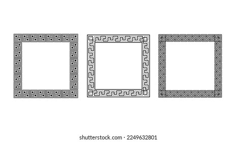 Marco cuadrado de adorno griego. Colección de patrones de rectángulo de Meander. Antiguas fronteras francas griegas. Motif de diferentes medias geométricas. Vector
