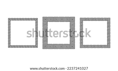 Greek ornament square frames set. Meander rectangle patterns collection. Ancient Greek fret borders. Geometric meandros motif. Vector