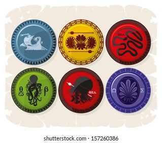 Greek ornaments in combat shields, vector