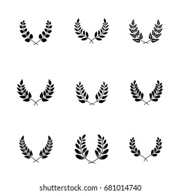 Greek ornate elements for wreath made of olive branches with leaves. Old or vintage, retro winner decoration or wedding ornate, trophy award. Success or victory sign, heraldry and floral theme