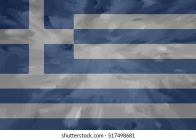 Greek painted / drawn vector flag. Dramatic, unusual look. Vector file contains flag and texture layers