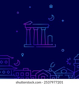 Greek Parthenon gradient line vector icon, simple illustration on a dark blue background, building related bottom border.