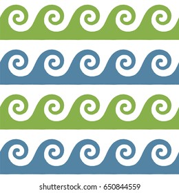 Greek pattern, background or ornament. Ancient style, hand drawn waves. Vector illustration