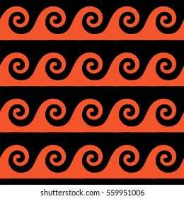 Greek pattern, background or ornament. Flame and black color. Ancient style, waves. Vector illustration
