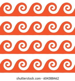 Greek pattern, background or ornament. Flame and white color. Ancient style, waves. Vector illustration