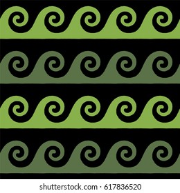 Greek pattern, background or ornament. Greenery, Kale and black color. Ancient style, waves. Vector illustration