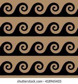 Greek pattern, background or ornament. Iced coffee and black color. Ancient style, waves. Vector illustration