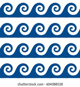 Greek pattern, background or ornament. Lapis Blue and white color. Ancient style, waves. Vector illustration