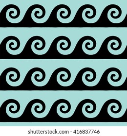 Greek pattern, background or ornament. Limpet shell and black color. Ancient style, waves. Vector illustration