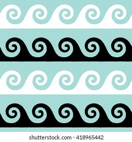 Greek pattern, background or ornament. Limpet shell, white and black color. Ancient style, waves. Vector illustration