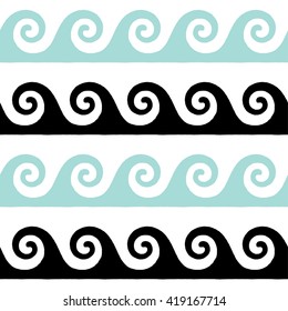 Greek pattern, background or ornament. Limpet shell black and white color. Ancient style, waves. Vector illustration