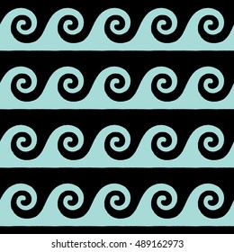 Greek pattern, background or ornament. Limpet shell and black color. Ancient style, waves. Vector illustration