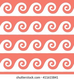Greek pattern, background or ornament. Peach echo and white color. Ancient style, waves. Vector illustration.